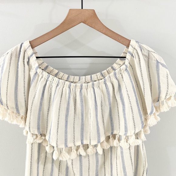 Artisan NY Off Shoulder Blouse Blue Off White Size Medium - Picture 2 of 5